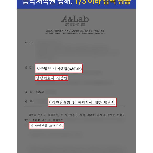 [지식재산권] 억대의 손해배상 요구한 음악저작권 침해 사건에서 합의금 1/3 이하로 감액 성공